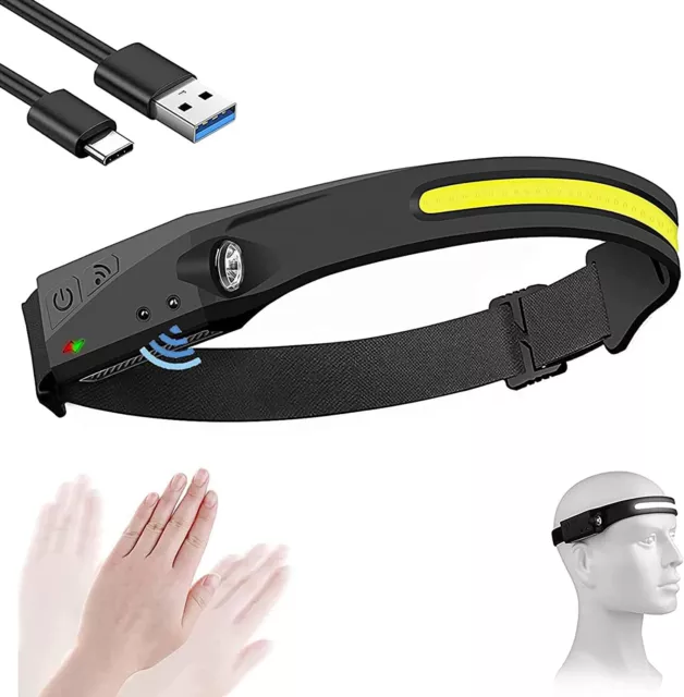 COB LED Headlamp Headlight Torch Flashlight Work Light Bar Head Band Lamp USB