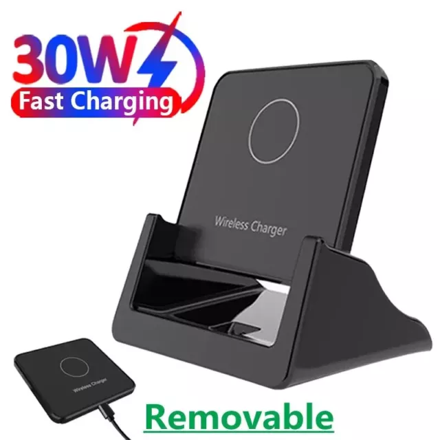 30W Wireless Charger Pad Stand Desktop Ultra-thin Mobile Phone Fast Charging Doc