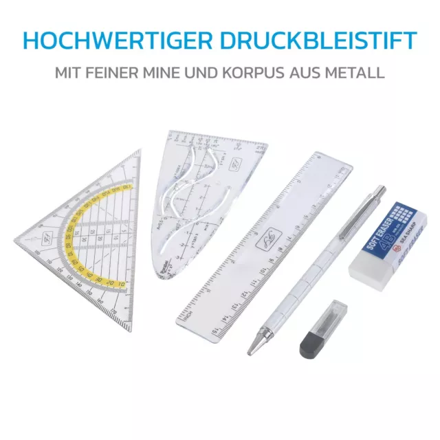 Hochwertiges Zirkelset von Facile Scriptum – 13-teiliges Geometrie-Set Mathe-Set 3