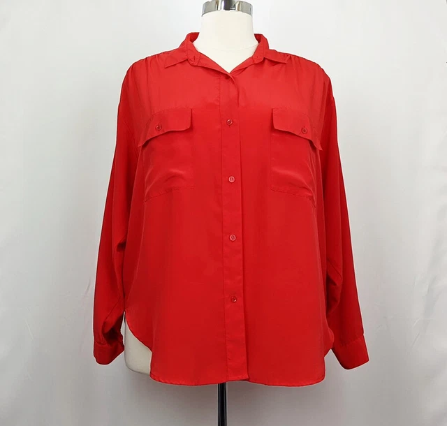 Vintage 90s Blouse Red Long Sleeve Button Front Women's 22W