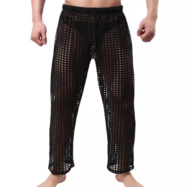 Mens Sexy Sheer Mesh Netted Legging Pants Lounge Trousers Breathable Underpants