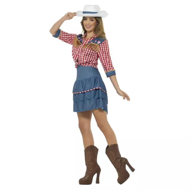 Ladies 80s Wild West Rodeo Doll Cowgirl Texan Dolly Fancy Dress Retro Costume