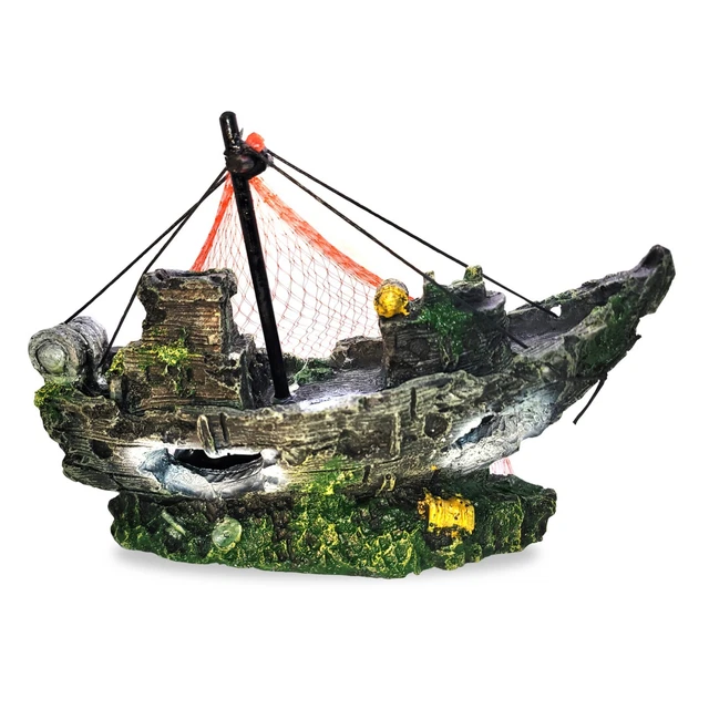 Large Aquarium Sunken Ship Decorations Fish Tank Ornaments, Resin Sunken Ship
