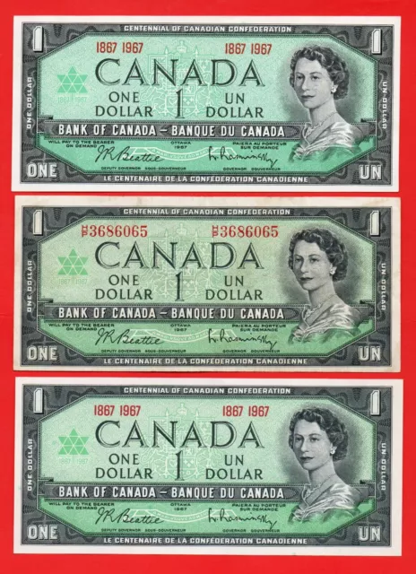1867/1967 X2 & 1 1967 Canada Centennial One Dollar Bills   Have A  L@@@K