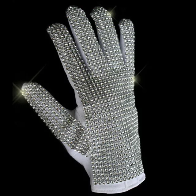 In Memory MJ Michael Jackson Colorful Both Side Crystal Rhinestone Handmade  Performance Collection Glove