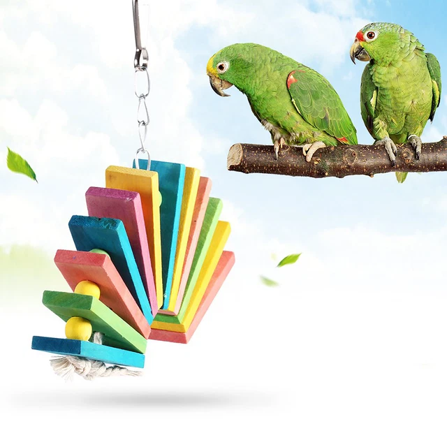 Holz Bunte Haustier Vogel Papagei Kauen Spielzeug Hngend Cockatiel Sittich Swing