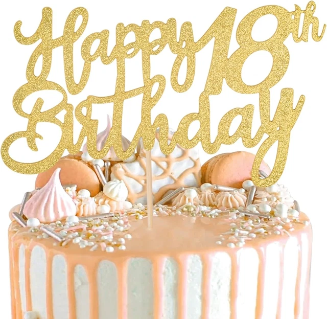 2 PCS GOLD Happy 18Th Birthday Cake Topper Glitter, Cheers to 18 Years ...