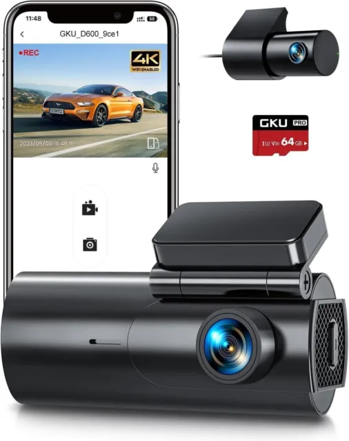 GKU 4K Wifi Dash Cam, Dual Front & Rear 2.5K+1080P,  FREE SD Included,