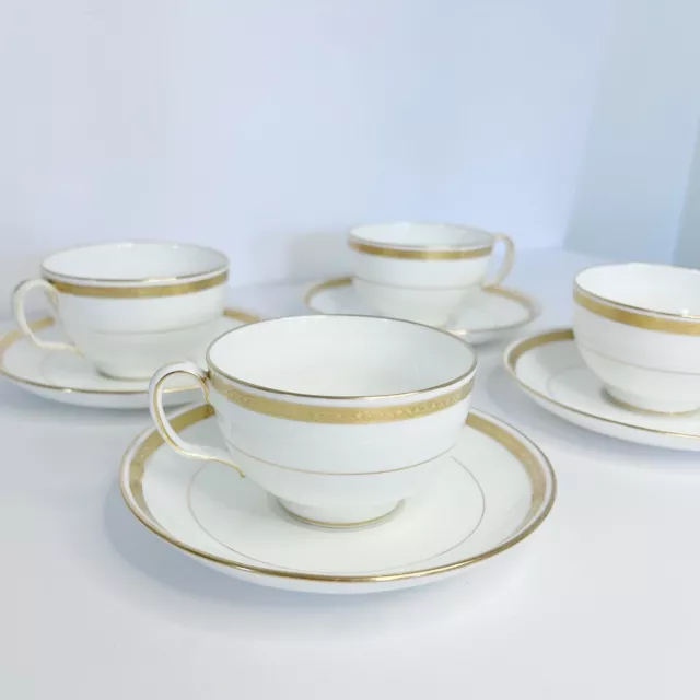 Vintage Minton England White with Gold Trim Teacup and Saucer Set Of 4