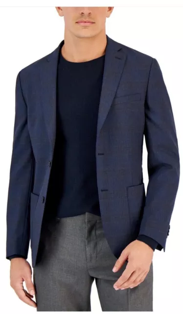 Bar III Mens 36S Slim-Fit Navy Blue Windowpane Sport Coat Blazer Jacket