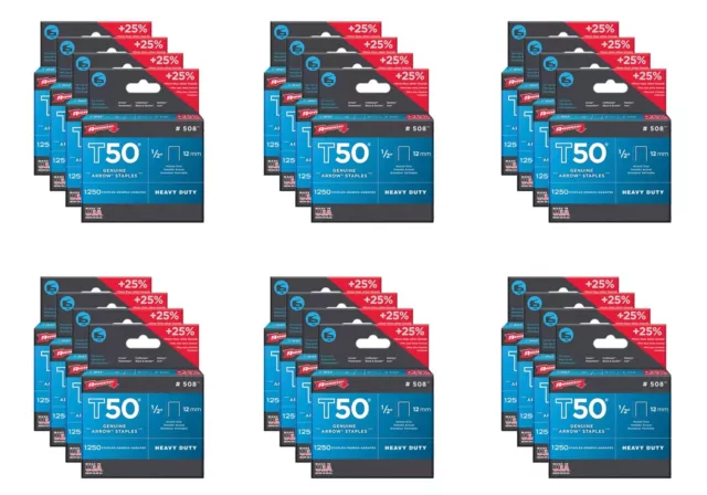 Arrow 1/2" T50 Heavy Duty Galvanized Steel Staples (1250 Pack) carton of 24