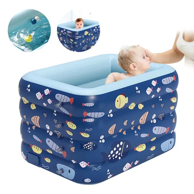 Auto Inflatable Baby Bathtub Kids Swimming Pool 120*90*75cm Folding Storage Blue