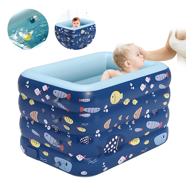 Auto Inflatable Baby Bathtub Kids Swimming Pool 120*90*75cm Folding Storage Blue