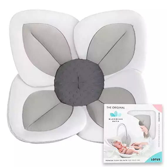 Blooming Bath Lotus Baby Bath Seat, Washer-Safe Infant Bathtub, Gray