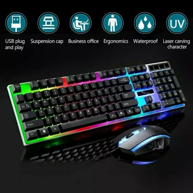 Kit Mouse E Tastiera Meccanica Da Gaming Pc Con Filo Usb Retrolluminata Led Rgb