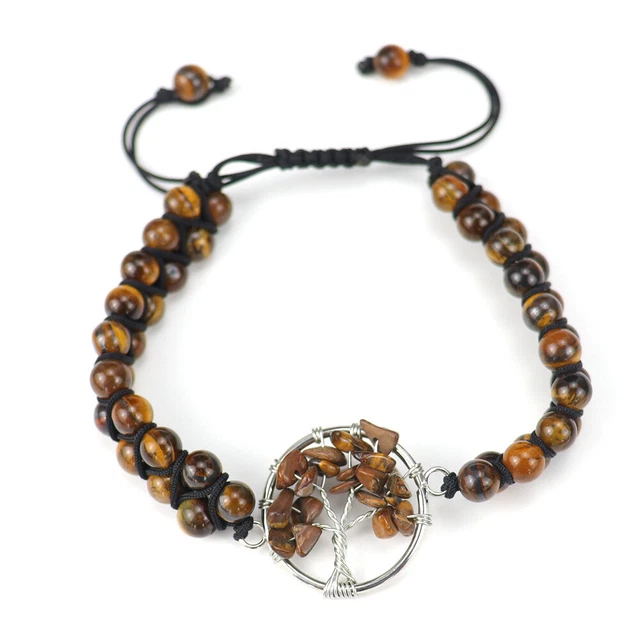 7 Chakra Tree Of Life Charm Bracelet Natural Tiger Eye Gem Stones Reiki Healing