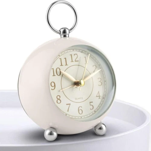 Titifeya Loud Bedside Alarm Clocks Non Ticking Battery Powered Silent Cream