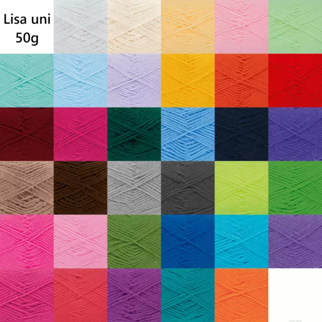 GRÜNDL WOLLE LISA 50g / 133 m  Uni viele Farben Häkeln Stricken Polyacryl