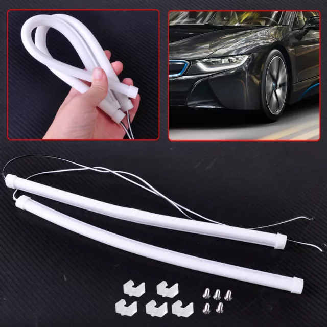 2x 30CM LED White Car Flexible DRL Daytime Running Strip Light Soft Tube Lamp