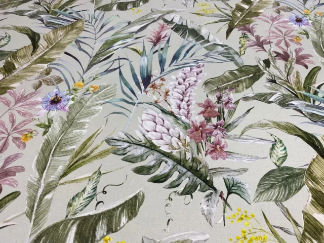 Hawaiian Flora Ferns Panama Cotton Curtain Roman Blind Upholstery Fabric