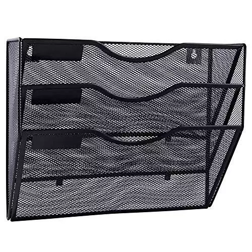 3 Pockets Mesh Hanging File Organizer Wall Mounted File Magazine Holder Rack