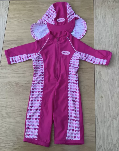 Mothercare - Girl’s Pink All In One Swimming Suit With Hat - Age 2-3 Years