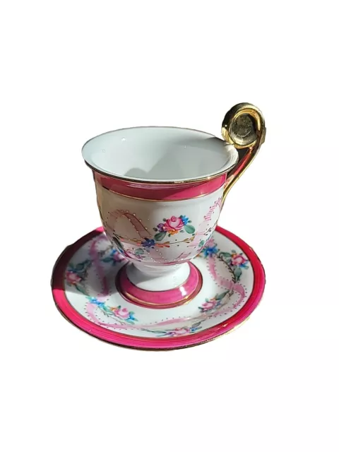 KPM Porcelian Teacup And Saucer Pink Roses Gold Trim