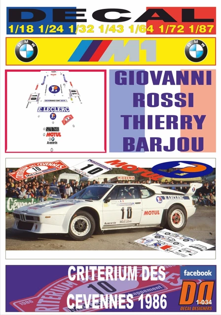 Décalcomanies 1/43 BMW M3 Thierry Costeraste - Critérium Des Cévennes 1993 - Neuf