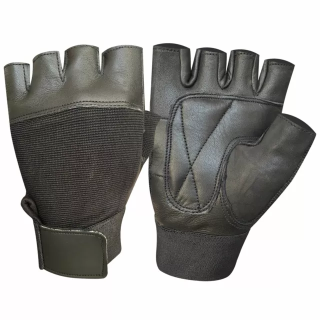 Weight Training Lifting Padded Leather Palm Gloves Fitness Gym Finger Less 308