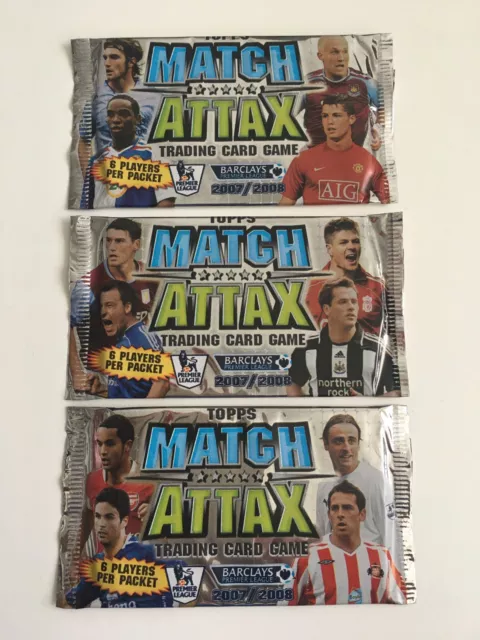 3x Topps Match Attax 2007/08 2007-08 CONFEZIONI SIGILLATE NON APERTE - SET COMPLETO DESIGN