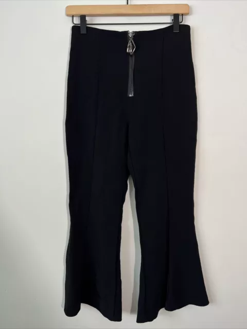 Cushnie Et Ochs Solid Black High Rise Flare Leg Cropped Dress Pants 4 Front zip