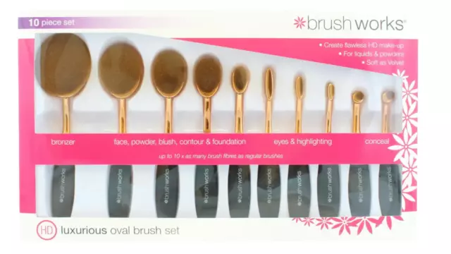 Brushworks HD Luxurious Oval Makeup Brush Set - 10 Piece Set for Flawless Beauty