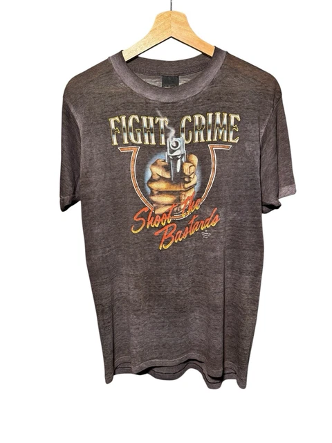 T-shirt Vintage 1987 Avec écusson 3D Just Brass 'Don't Get Mad' Tête De Mort - Taille Régulière, Noir, Occasion Très Bon état