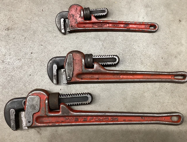 Proto 818HD Pipe Wrench 18”, 13” unbranded USA, Truecraft 10” bent.