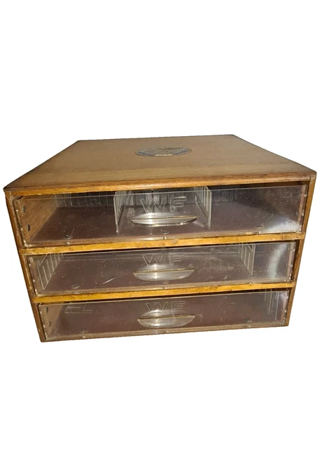 Petit Meuble De Mercerie Vintage 6 Tiroirs Avec Façade Verre - Marque Gütermann - Dimensions 35x35x54 Cm