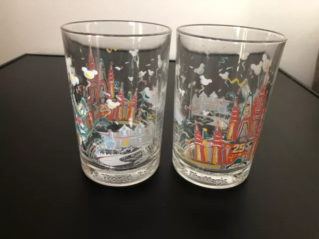 2 - VINTAGE 1996 Walt Disney World 25th Anniversary McDonald's Glass DONALD DUCK