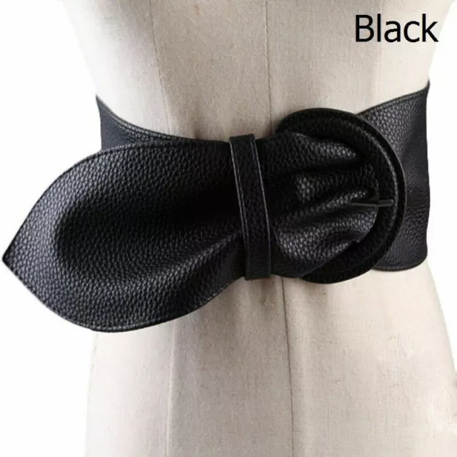 Lady Faux Leather Waist Belt Pin Buckle Solid Wide Waistband Fashion Accessories 2