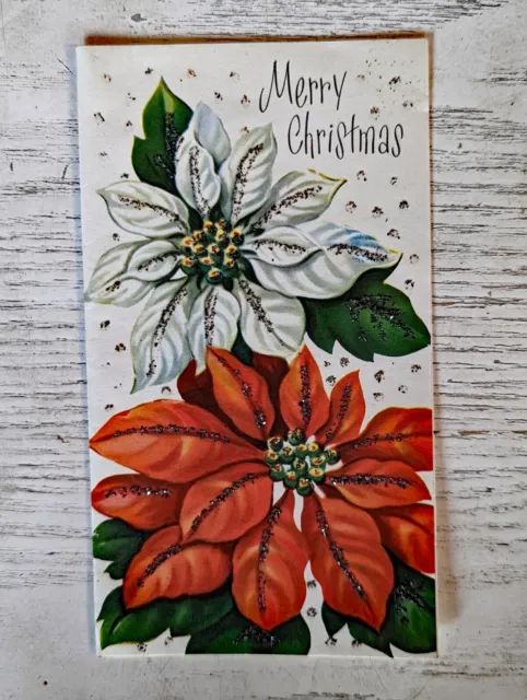 Vintage 1950's Poinsettia Plant Flower Christmas Greeting Card (EB3261