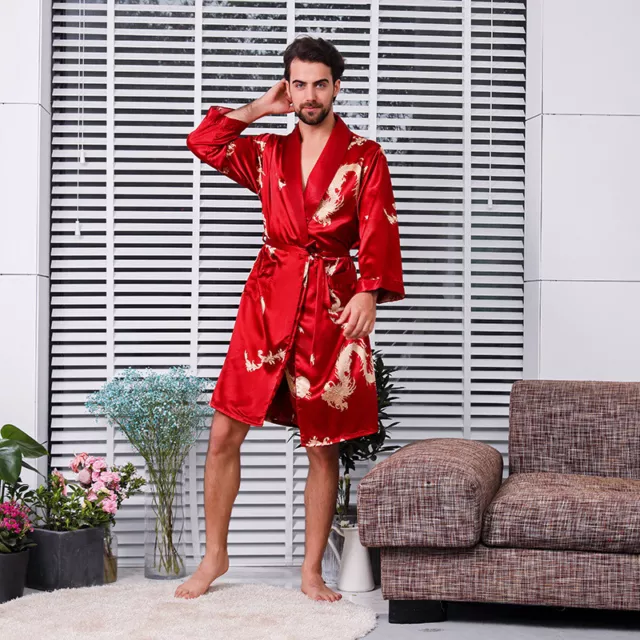 Hommes Kimono Peignoir Satin Soie Pyjama Vêtements de Nuit Robe + Short en Vrac