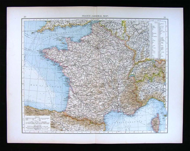 1900 Times Map France Switzerland Pyrenees Allps Mt. Blanc Paris French Riviera
