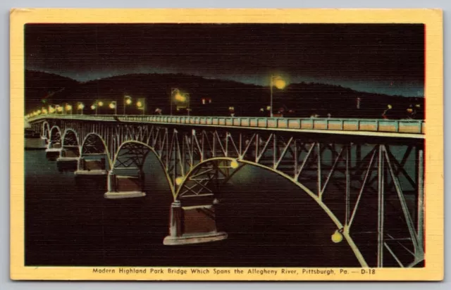 Modern Highland Park Bridge Allegheny River Pittsburgh Pennsylvania VNG Postcard