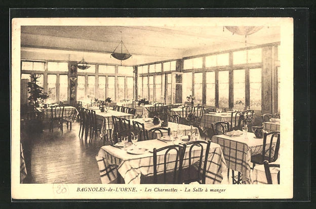 CPA Bagnoles-de-l´Orne, Les Charmettes, La Salle a manger, vue intérieure 1932