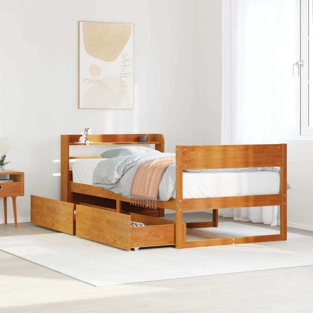 BED FRAME WITHOUT Mattress Wax Brown 90x200 cm Solid Wood Pine vidaXL £