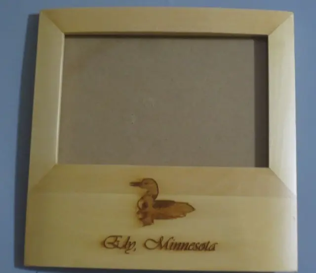 ELY, MINNESOTA WOOD FRAME WITH DEBOSSED DUCK  Easel Back Photo Frame 5 1/2x4 inc