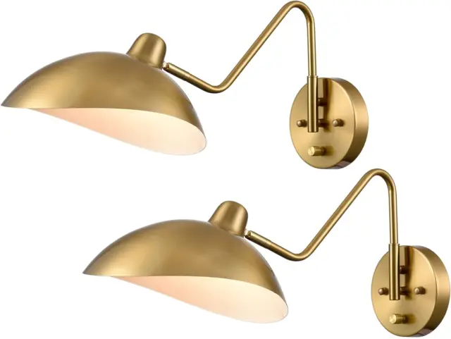SHAWNKEY Plug-in Wall Sconce Gold Swing Arm Wall Lamp with on/Off Switch for Set