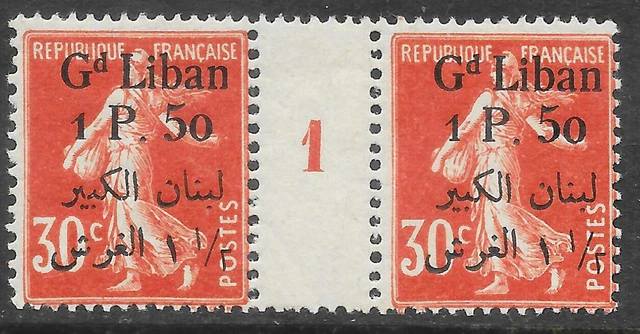 Liban Semeuse n° 28** Paire Millésime 1921. Neuf sans charnière.