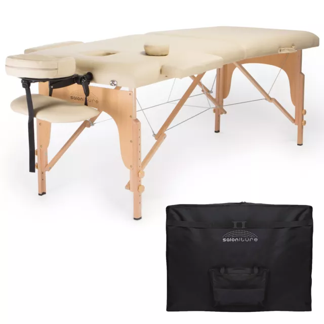 Cream Portable Massage Table with Carrying Case