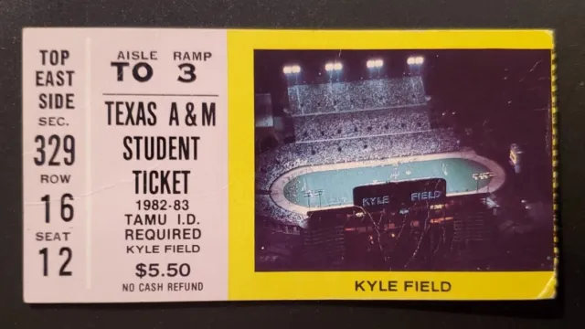 Texas A&M Aggies Football Student Ticket Stub 1982 1983 Jackie Sherrill 1st Year