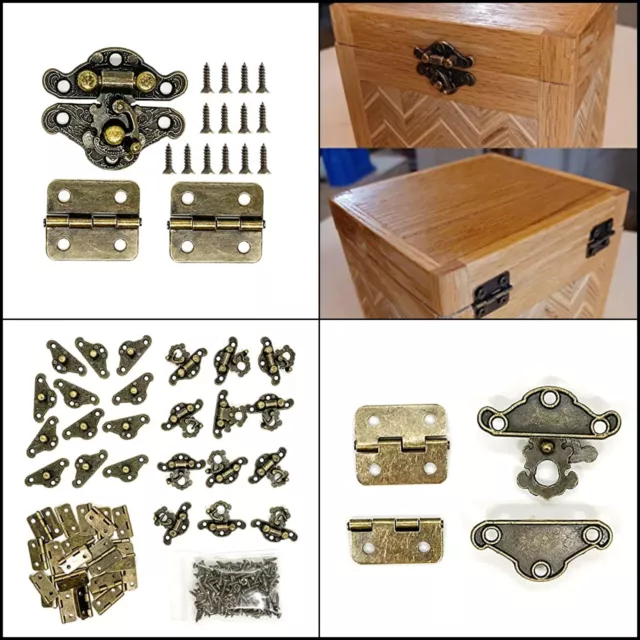 24Pcs Jewelry Box Hinges 12Pcs Antique Latch Hook Hasp Box Hardware Decorative..