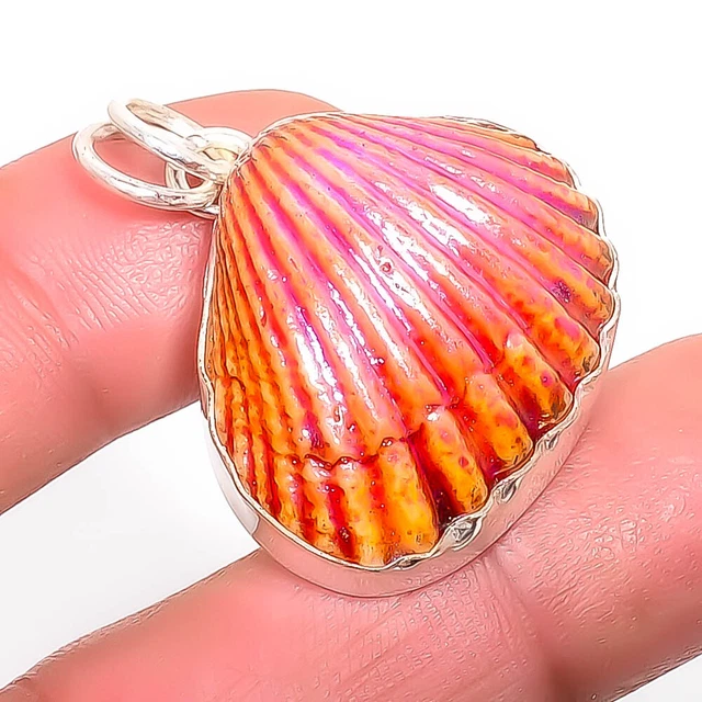 Titanium NautiluShell Handmade Gemstone 925 Sterling Silver Pendant 1.37" A375
